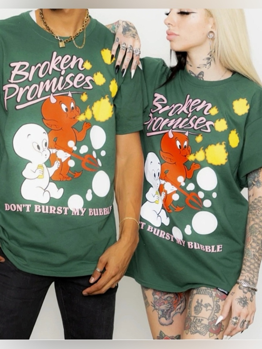 Broken promises x Hot stuff | Short sleeve graphic tee | medium green